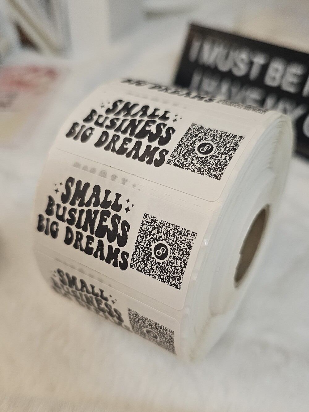 500 Count 3x5  Count Small Business Big Dreams Qr Sticker Roll - Black on White